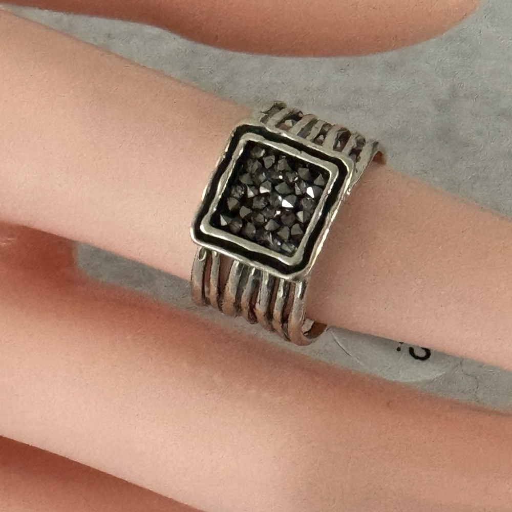 Noa Zuman 925 Sterling Silver Quartz Wide Band Stripe Ring Israel Sz. 7